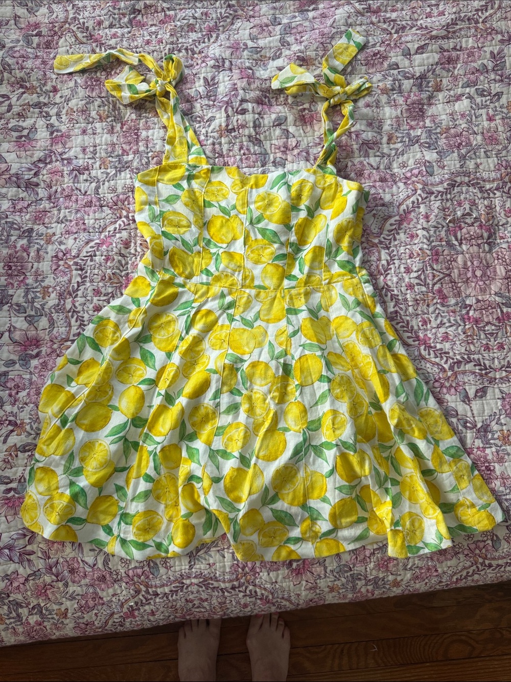 Zara Yellow Lemon-Print Tie-Shoulder Casual Dress